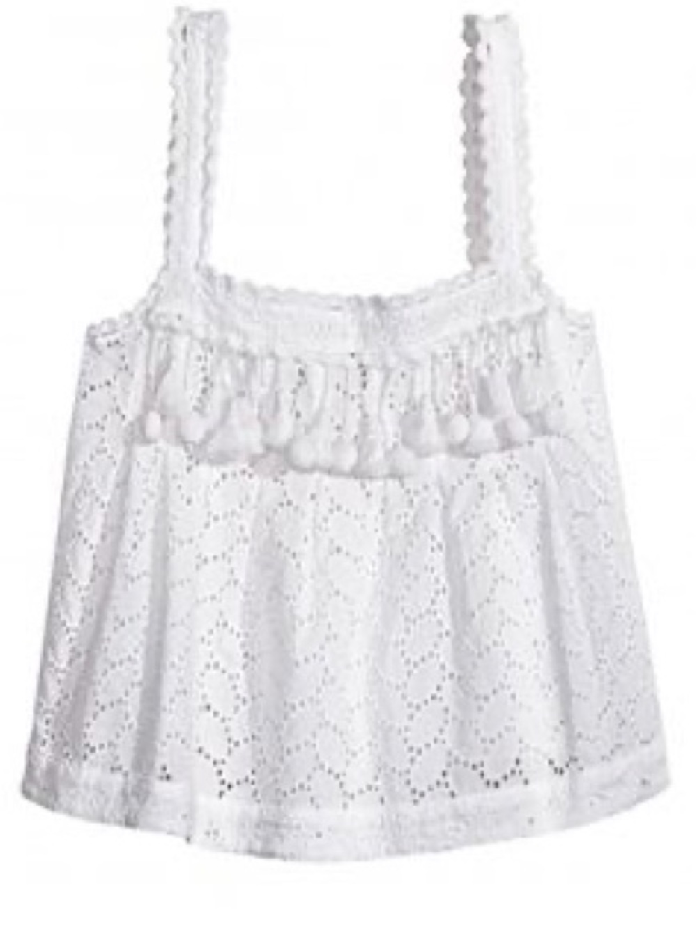 Calypso St Barth Pom Tassel Trim White Eyelet Tank Top